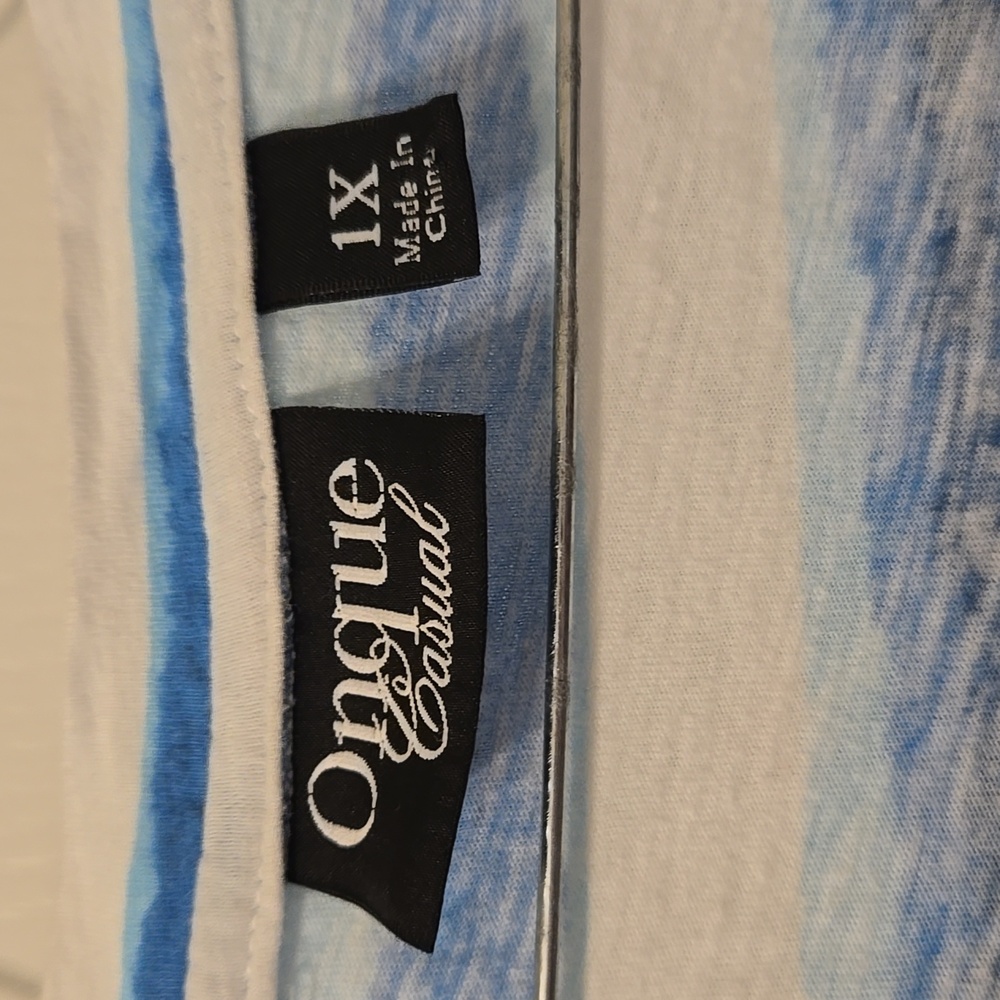 Onque Casual Blue and White Striped V-Neck Top With Silver Stud Accents - Picture 2 of 7